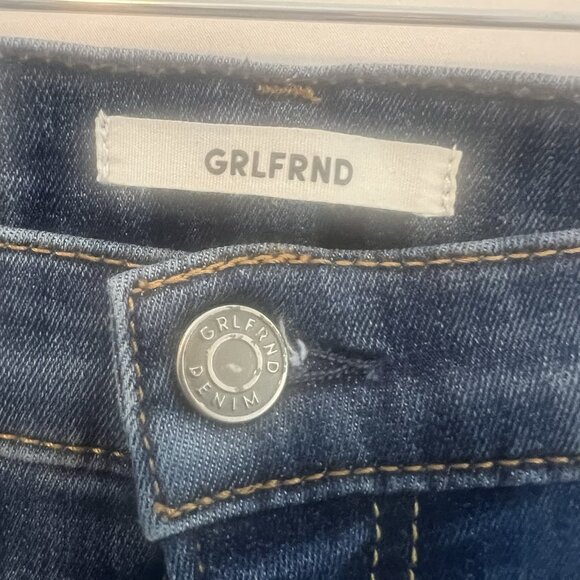GRLFRND Women’s Jeans Size 32 Reed Blue Denim Cropped High Rise Skinny Straight - Picture 4 of 14
